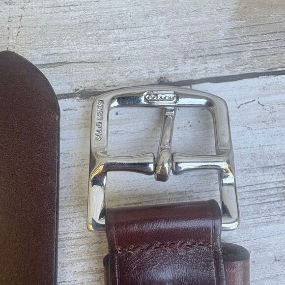 Coach Leather Belt Sz 32” Brown Silver Solid Brass Made in Italy Classic Unisex - Picture 8 of 13